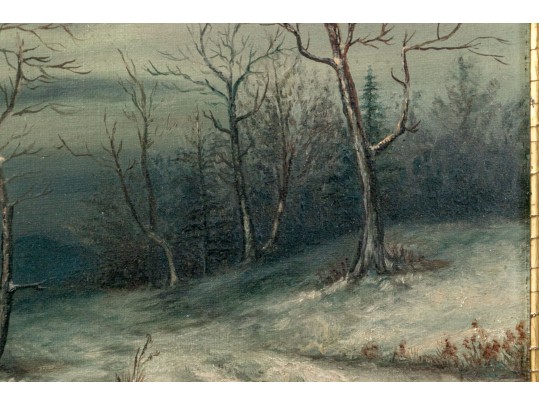 L.C.J. Signed Oil On Canvas, Winter Forest At Night