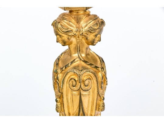 Louis XVI Style Gilt Bronze Figural Vestal Virgins Candlesticks