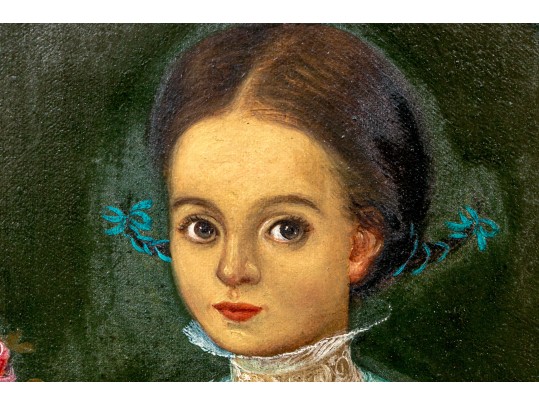 Horacio Rentería Rocha (Mexican, 1912-1972) Oil On Canvas, Girl With Butterflies And Dog