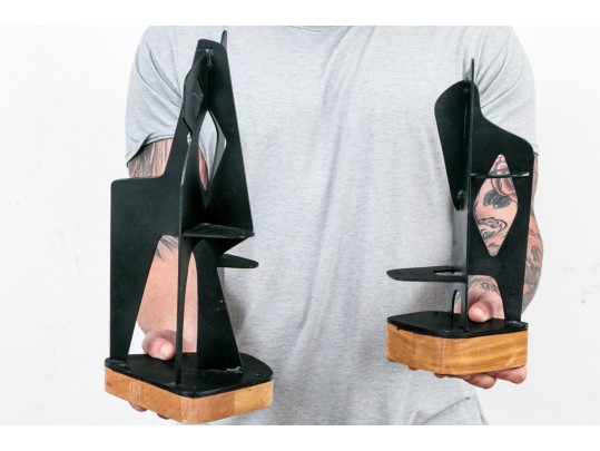 Duo Of Modernist Metal And Wood Sculptures Attributed To John-Paul Phillippe