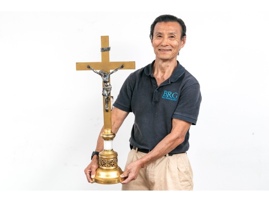 Large And Well Cast Brass And Silvered Altar Crucifix