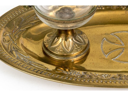 Christian Brass And Crystal Altar Cruet Set