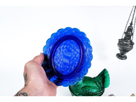 Collection Of Fifteen Vintage Glass Hens On Nests