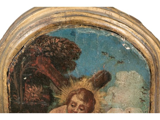 Antique Oil On Panel, Christ The Good Shepherd, Probably 18th Century