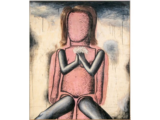 Large Oil On Canvas Of A Metaphysical Pink Lady, 6'-8