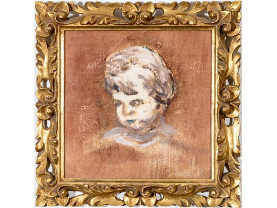 Signed Painting On Board, Portrait Bust Of A Child