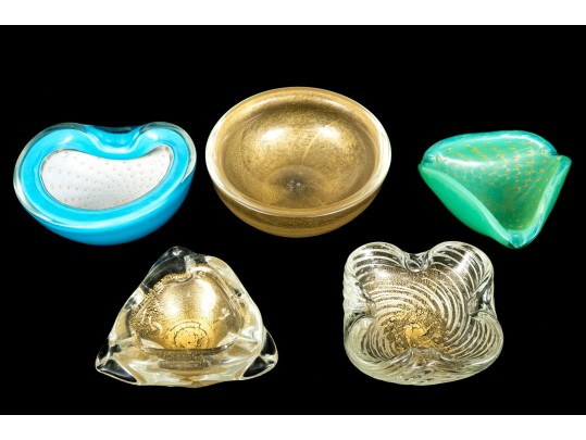 Five Mid-Century Murano Glass Bowls And Ashtrays