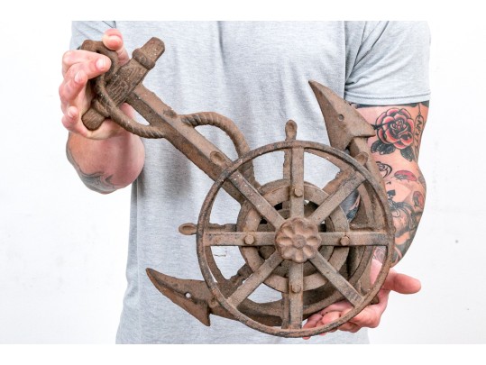 Antique Iron Nautical Rope Or Hose Wheel