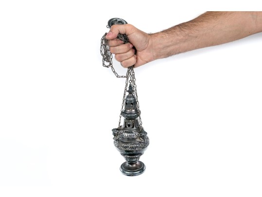 Semi-Antique Silver Plated Hanging Incense Burner