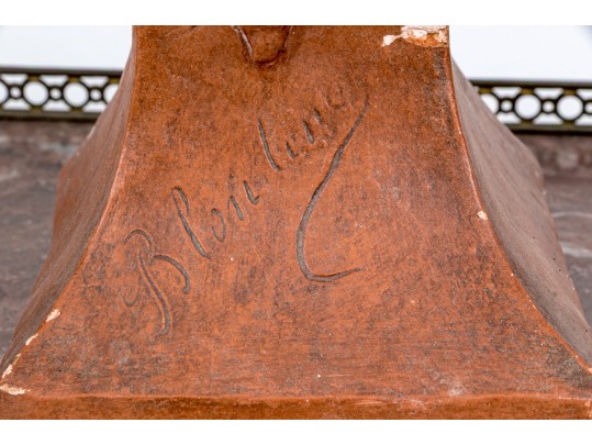 Signed Ceramic Bust Of A Woman Wearing Hat