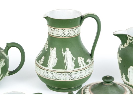 Five Piece English Wedgwood Green Jasperware Tea Set