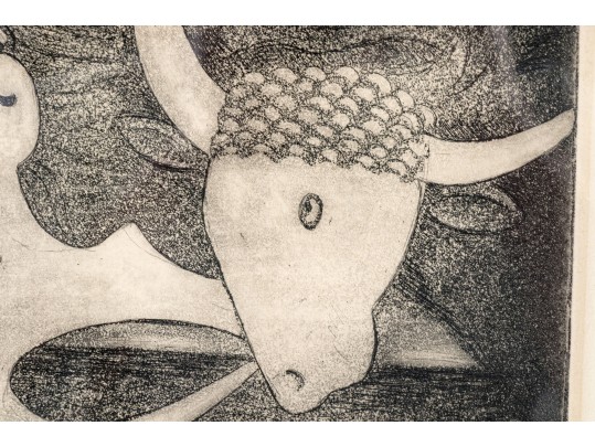 Zavel Silber (Latvian-American, 1910-1978) Signed Ltd Ed Etching, Surrealist Bull And Woman