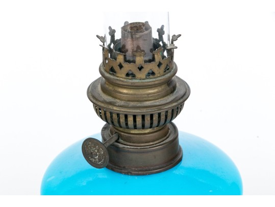 Group Of Five Antique Glass And Brass Oil Lamps