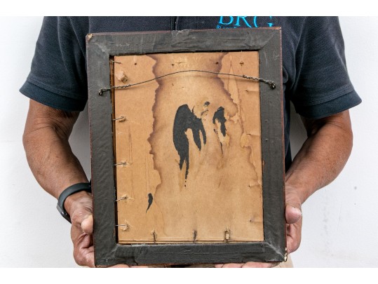 Spanish Colonial Oil On Board, St. John The Evangelist Writing The Book Of Revelation