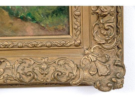 19th C. Oil On Panel, Rural Landscape With Figures