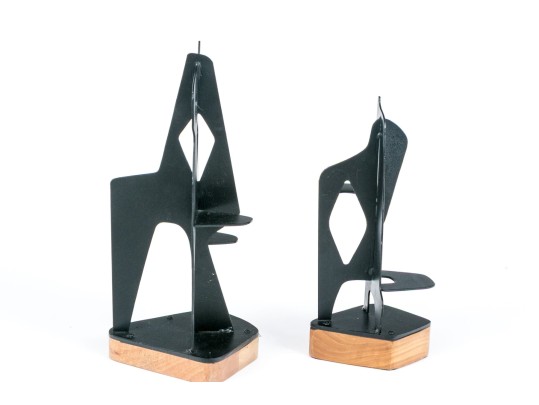 Duo Of Modernist Metal And Wood Sculptures Attributed To John-Paul Phillippe