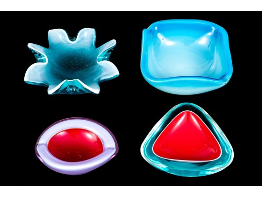 Four Mid-Century Cased Glass Bowls And Ashtrays