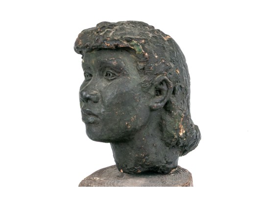 Ceramic Sculpture Of A Head On Trunk Base