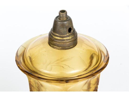 Group Of Five Antique Glass And Brass Oil Lamps