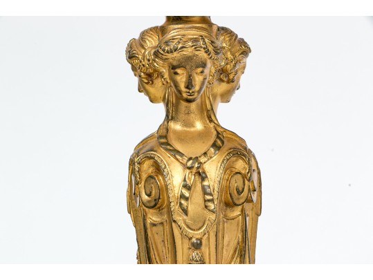 Louis XVI Style Gilt Bronze Figural Vestal Virgins Candlesticks