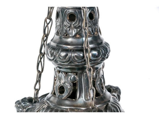 Semi-Antique Silver Plated Hanging Incense Burner