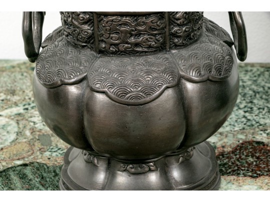 Pair Of Chinese Pewter Patinated Bronze Gu Form Vases