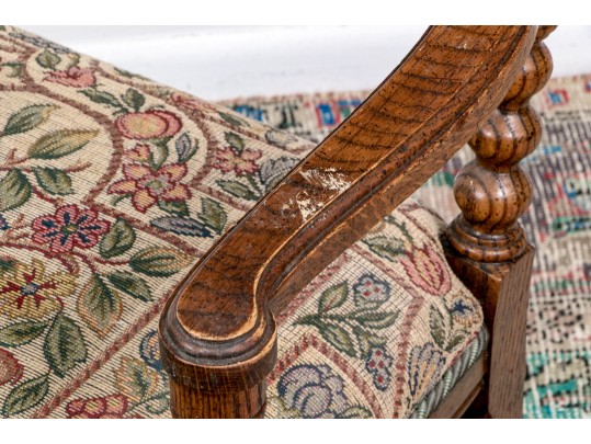 Paior Of Vintage Carved Oak Bobbin Turned Armchairs