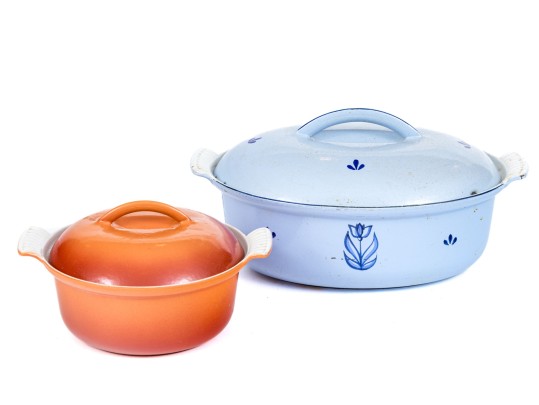 Duo Of Dutch Enameled Cast Iron Lidded Casseroles