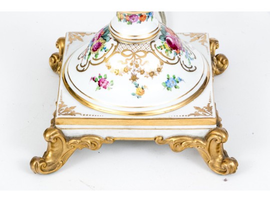 German Porcelain Candlestick Mounted As A Table Lamp