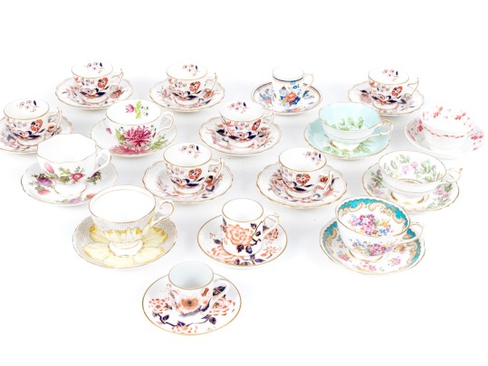 Seventeen Vintage Teacups And Saucers