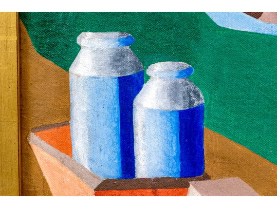 Oil On Canvas, Cubist Woman With Cart Of Milk