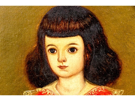 Horacio Rentería Rocha (Mexican, 1912-1972) Oil On Canvas, Girl With Dog And Birds