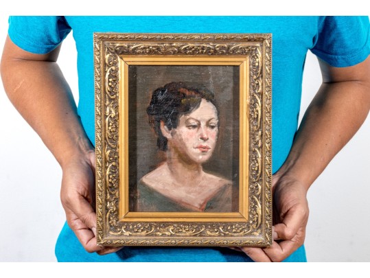 Oil On Board, Portrait Bust Of A Woman