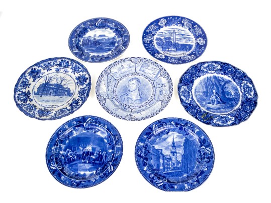 Seven English Transferware Ceramic Plates Including Wedgwood And Adams