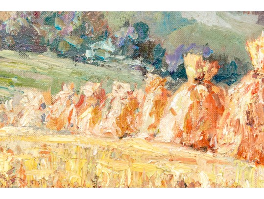 Zwiagina (Polish, 20th Century) Oil On Canvas Panel, Haystacks