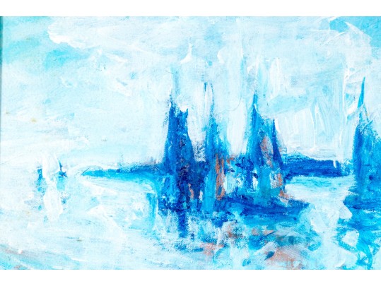 Signed Oil On Board, Expressionist Sailboats, 1976