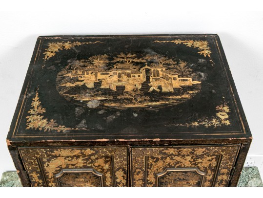 Ornate Chinese Export Lacquered Jewelry Cabinet