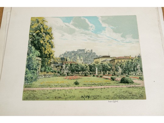 Hans Figura (Austrian, 1898-1978) Folio Of 15 Signed Aquatints And Prints On Silk