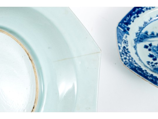 Four Chinese Export Blue And White Porcelain Bowls And Plates