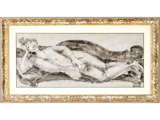 Signed Watercolor Of Reclining Woman