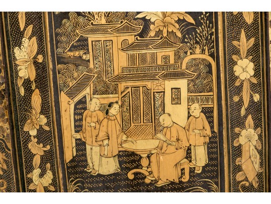 Ornate Chinese Export Lacquered Jewelry Cabinet