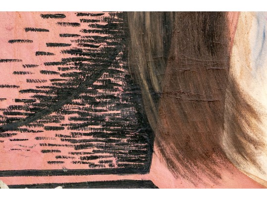 Large Oil On Canvas Of A Metaphysical Pink Lady, 6'-8