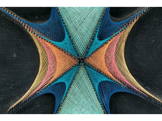 Two Colorful Mid-century String Art Sculptures