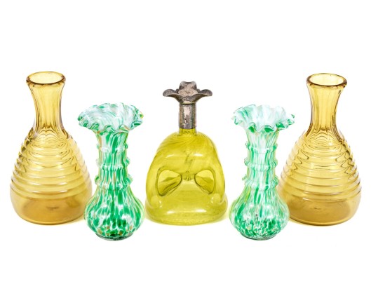 Lot Of Five Glass And Silver Plate Mounted Decanters