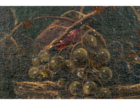 Antique Oil On Canvas, Still Life With Fruit And Basket