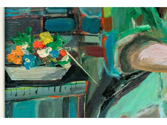 Signed Schiff Oil On Canvas Panel, Expressionist Conversation