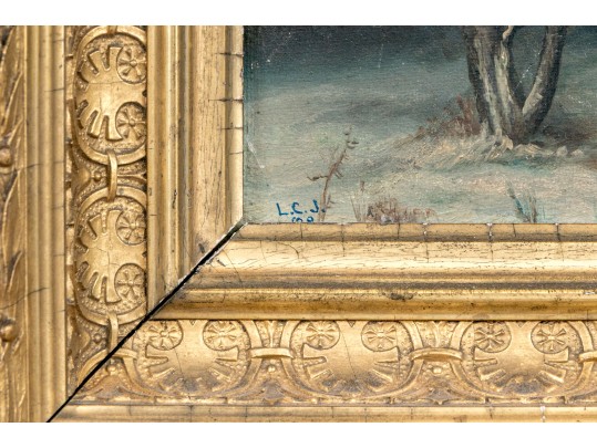 L.C.J. Signed Oil On Canvas, Winter Forest At Night