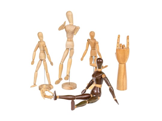 Collection Of Six Carved Articulated Mannequins With A Hand Form