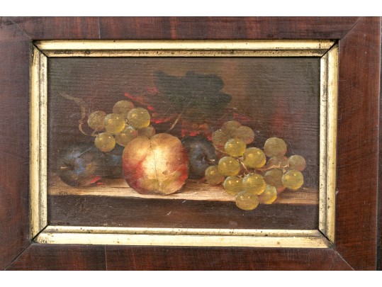 Antique Oil On Panel, Still Life With Fruit