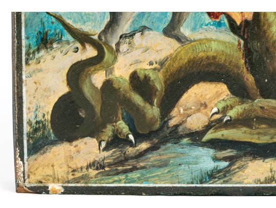 Greek Orthodox Painted Icon Of St. George Slaying A Dragon